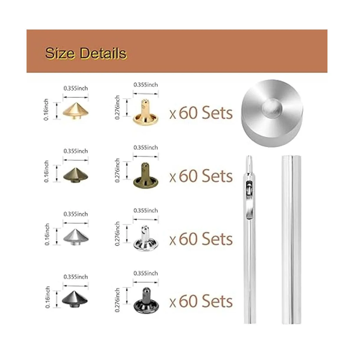 240 juegos de remaches cónicos de 0.354 in de tamaño doble_3