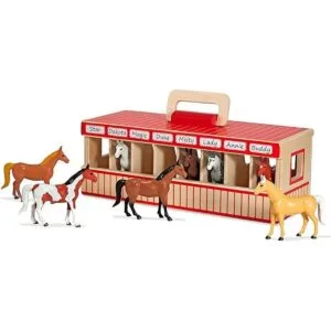 Establo de madera de juguete con 8 caballos de Melissa_4