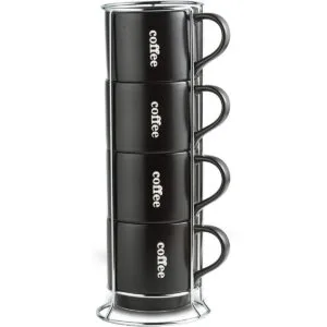 LAUCHUH Juego de 4 tazas de café apilables con estante_1