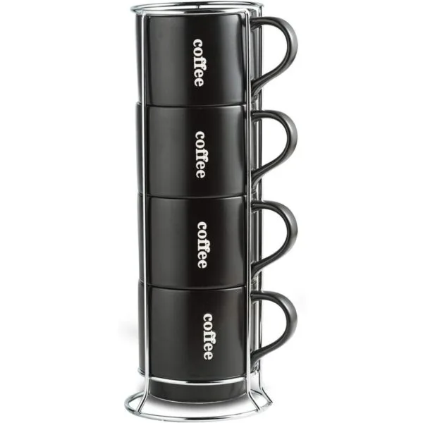 LAUCHUH Juego de 4 tazas de café apilables con estante_1