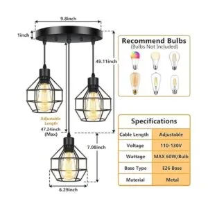 Fadimikoo Lámpara colgante de 3 luces ajustable_4