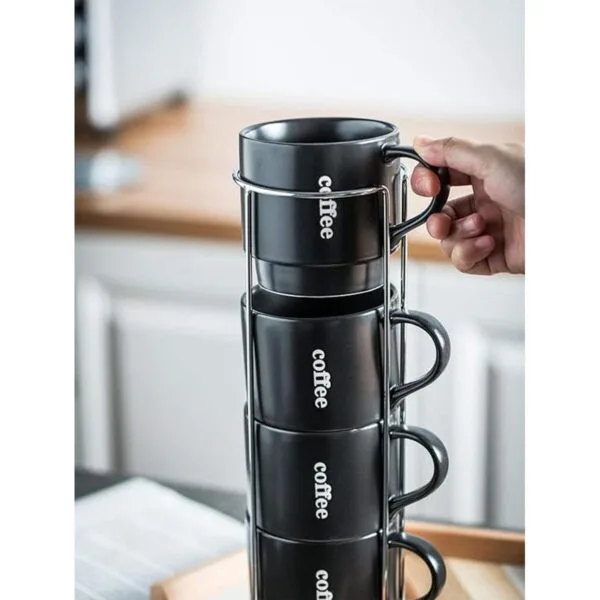 LAUCHUH Juego de 4 tazas de café apilables con estante_4