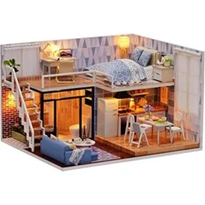 Ogrmar Casa de muñecas en miniatura con muebles kit de_1