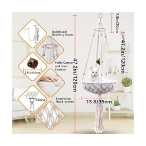 Hamaca de macramé para gatos cama colgante tejida a mano_3