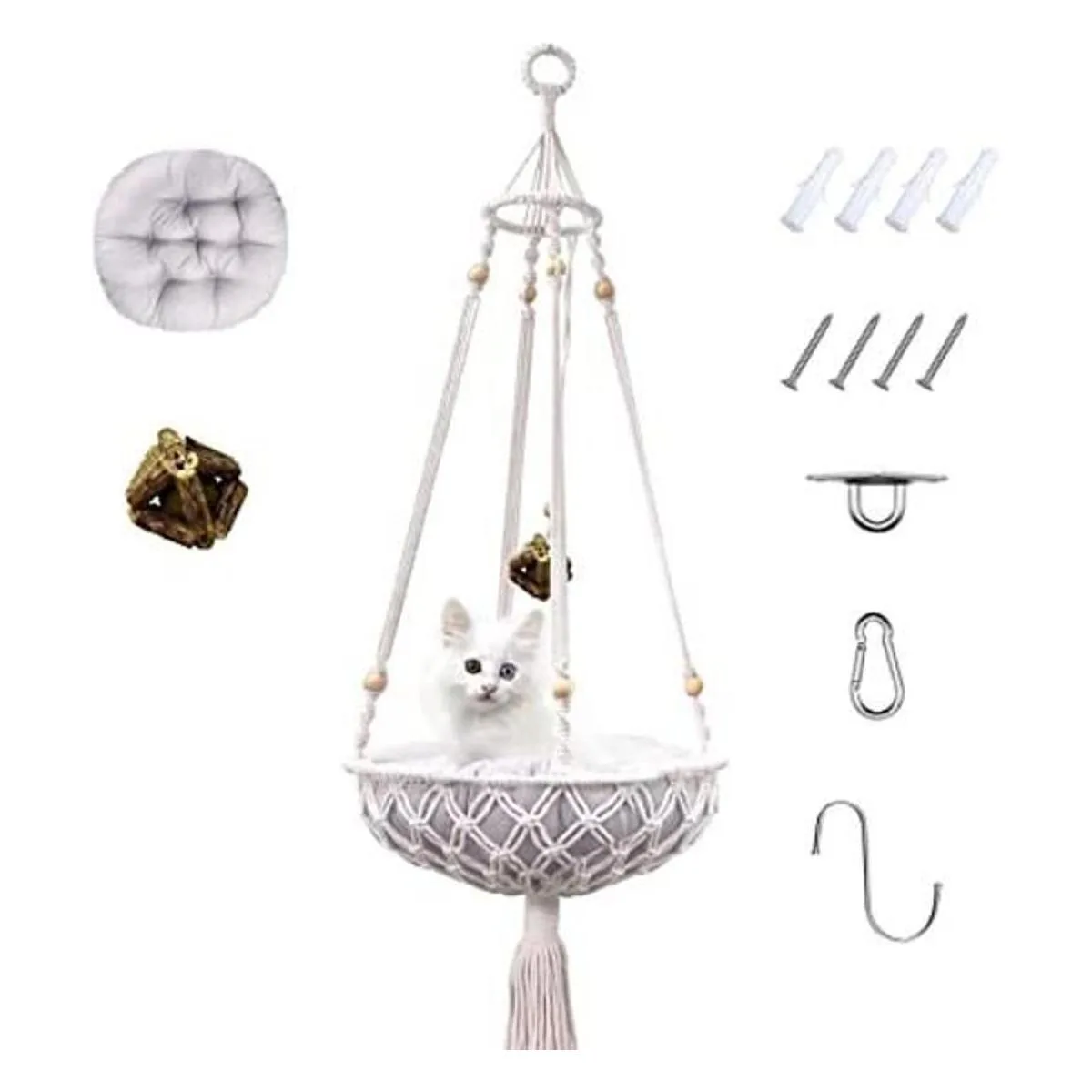 Hamaca de macramé para gatos cama colgante tejida a mano_1