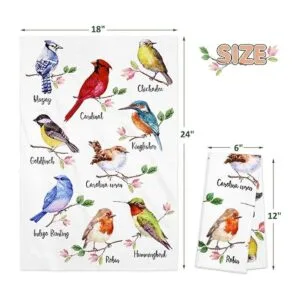 Juego de 4 toallas de cocina de pájaros en rama colibrí_3