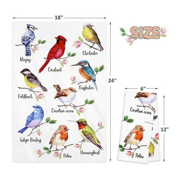 Juego de 4 toallas de cocina de pájaros en rama colibrí_3