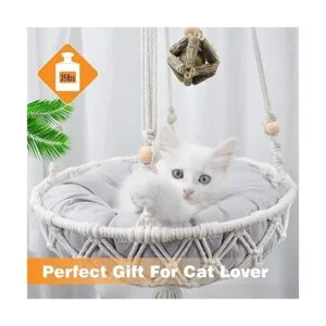 Hamaca de macramé para gatos cama colgante tejida a mano_2