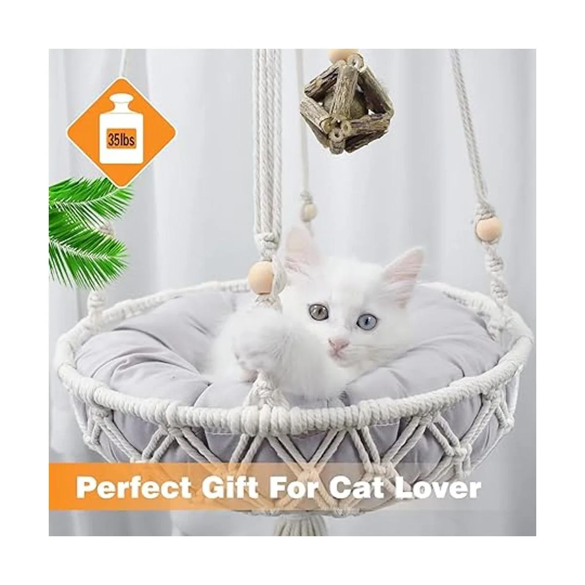 Hamaca de macramé para gatos cama colgante tejida a mano_2