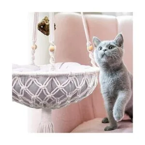 Hamaca de macramé para gatos cama colgante tejida a mano_6