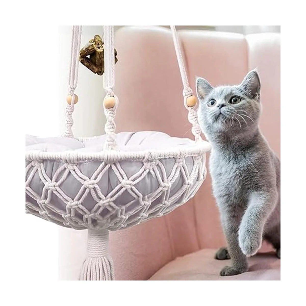 Hamaca de macramé para gatos cama colgante tejida a mano_6