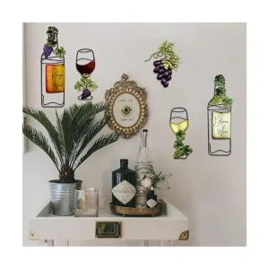 Arte de pared de cocina de metal de vino 5 piezas vintage_2