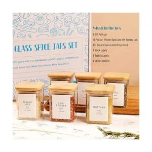12 tarros cuadrados de especias de vidrio con tapas de_2