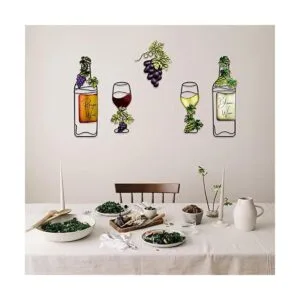 Arte de pared de cocina de metal de vino 5 piezas vintage_4