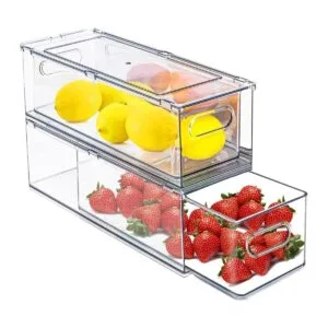 Paquete de 2 cubos organizadores de refrigerador con cajón_1