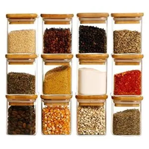 12 tarros cuadrados de especias de vidrio con tapas de_1