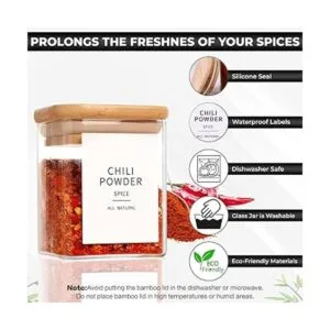 12 tarros cuadrados de especias de vidrio con tapas de_5