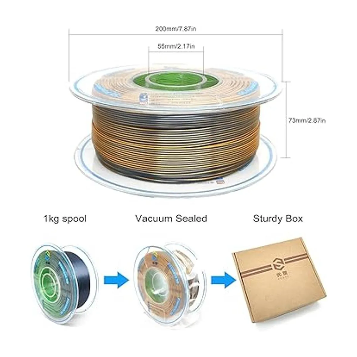 YOUSU Filamento PLA tricolor filamento 3D de 2.2 lbs_6
