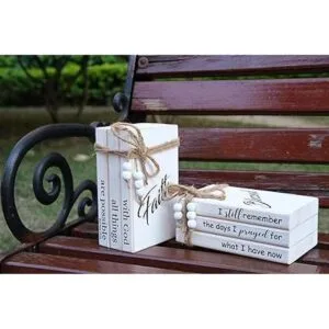 LIVDUCOT Pila de libros decorativos de madera para mesa de_6
