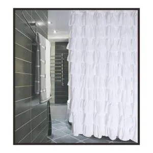 Cortina de regadera blanca con volados_2