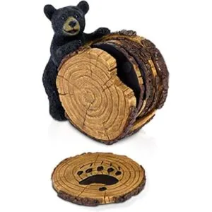 Juego de 5 posavasos de tocón de oso negro posavasos de_1