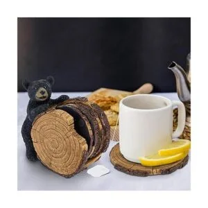 Juego de 5 posavasos de tocón de oso negro posavasos de_4