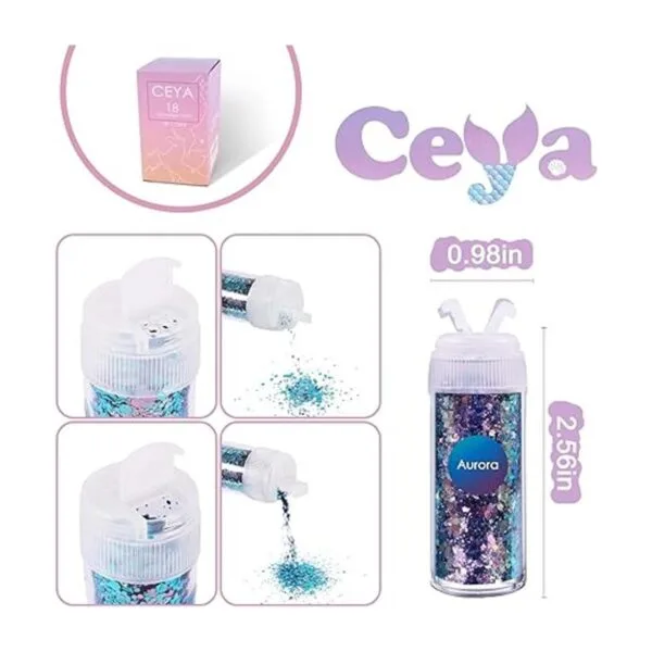 Ceya Juego de purpurina gruesa camaleón de 18 colores 6.3_4