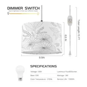 CINSARY Lámpara colgante enchufable luz colgante con_4