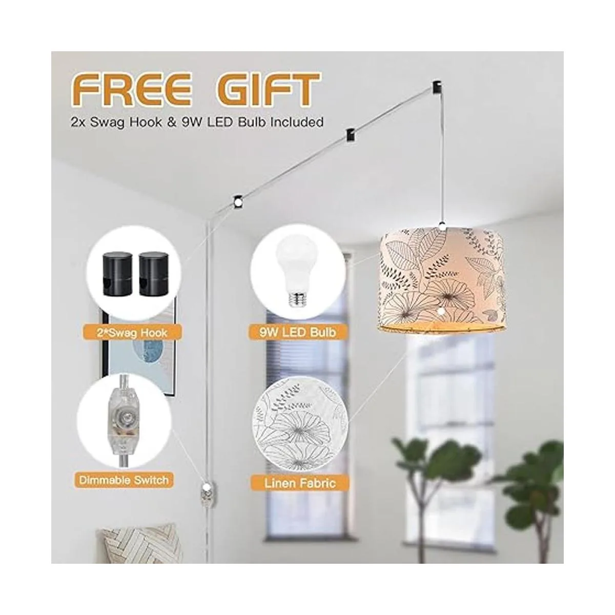 CINSARY Lámpara colgante enchufable luz colgante con_2