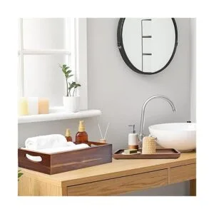 Demigo Juego de soporte de caja de madera de acacia y_7