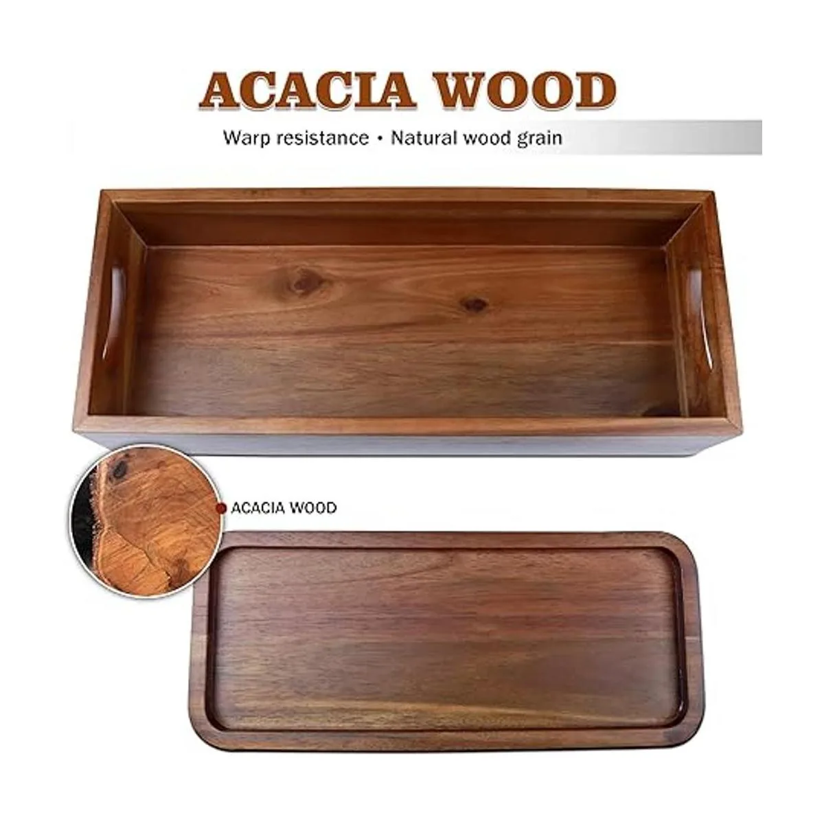 Demigo Juego de soporte de caja de madera de acacia y_3