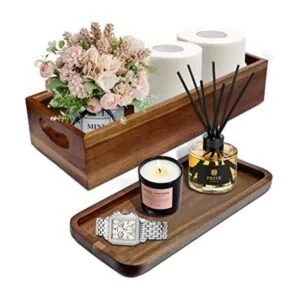 Demigo Juego de soporte de caja de madera de acacia y_1