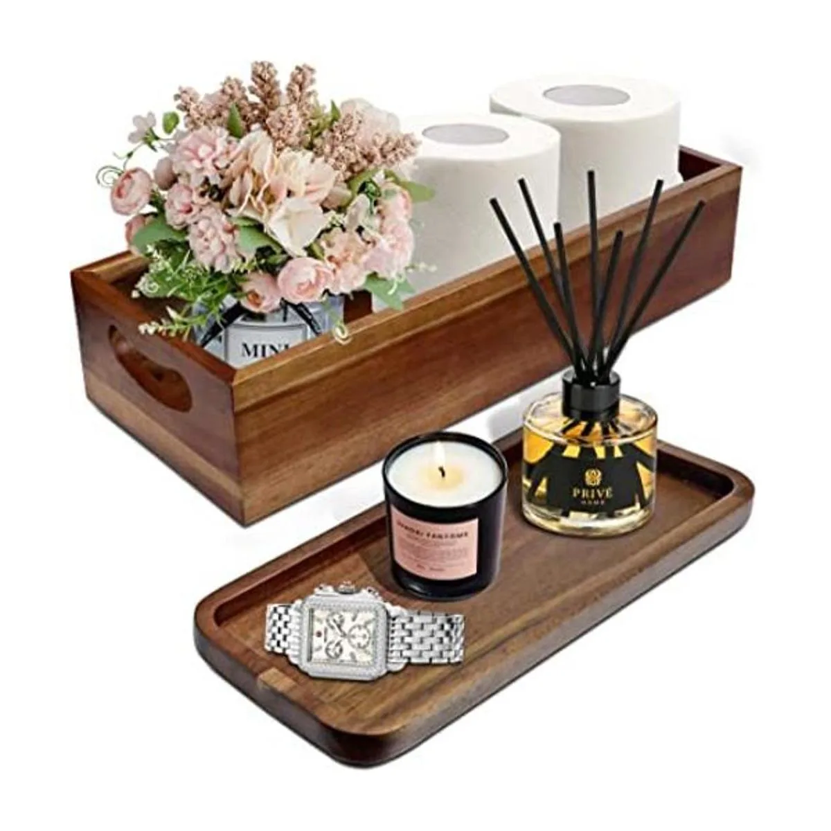 Demigo Juego de soporte de caja de madera de acacia y_1
