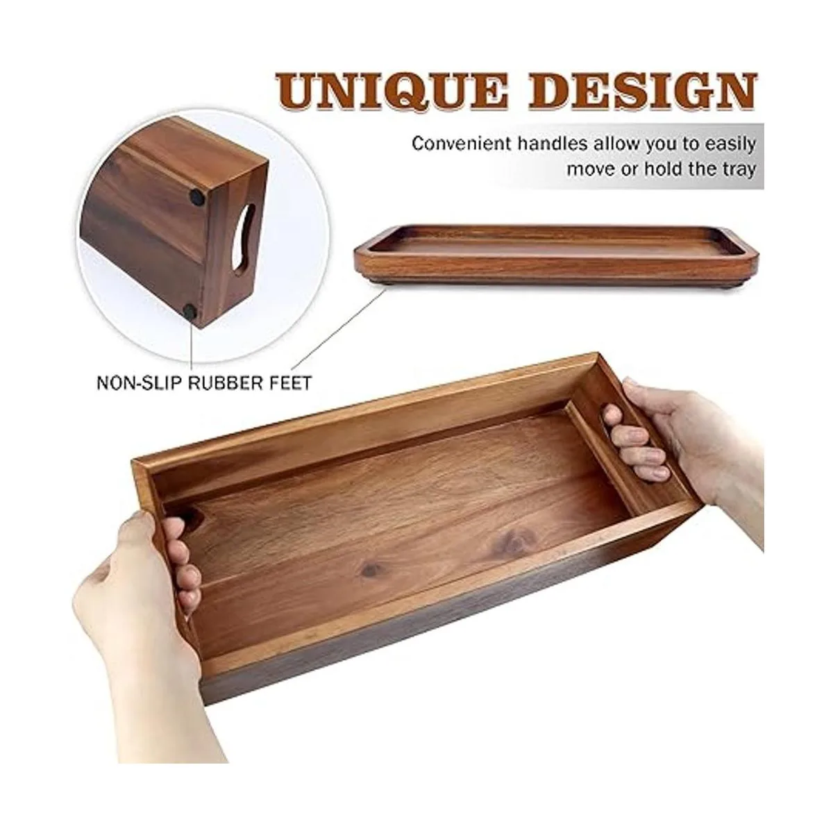 Demigo Juego de soporte de caja de madera de acacia y_4