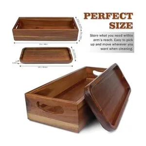 Demigo Juego de soporte de caja de madera de acacia y_2