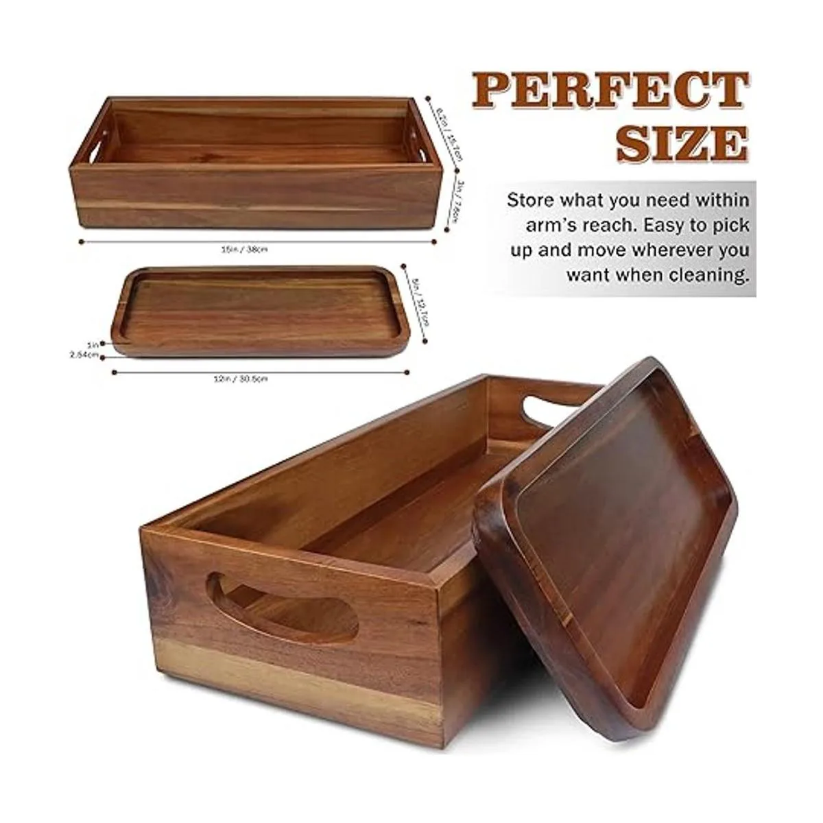 Demigo Juego de soporte de caja de madera de acacia y_2