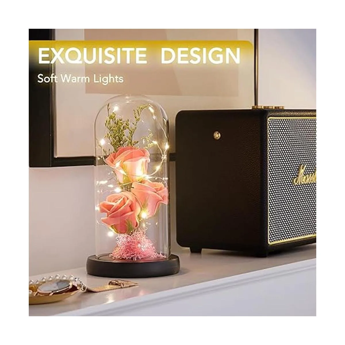 oridom Regalo de flores preservadas rosa iluminada en_2