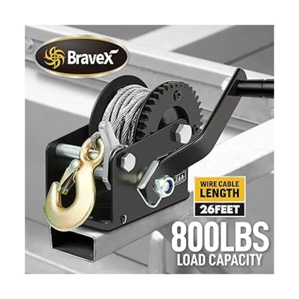 800lbs Capacity Heavy Duty Hand Winch Crank Strap Gear_2