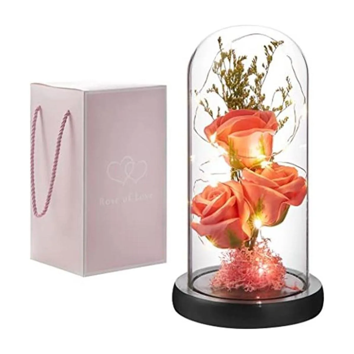 oridom Regalo de flores preservadas rosa iluminada en_1