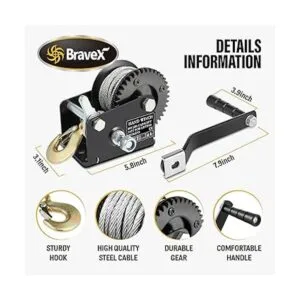 800lbs Capacity Heavy Duty Hand Winch Crank Strap Gear_6