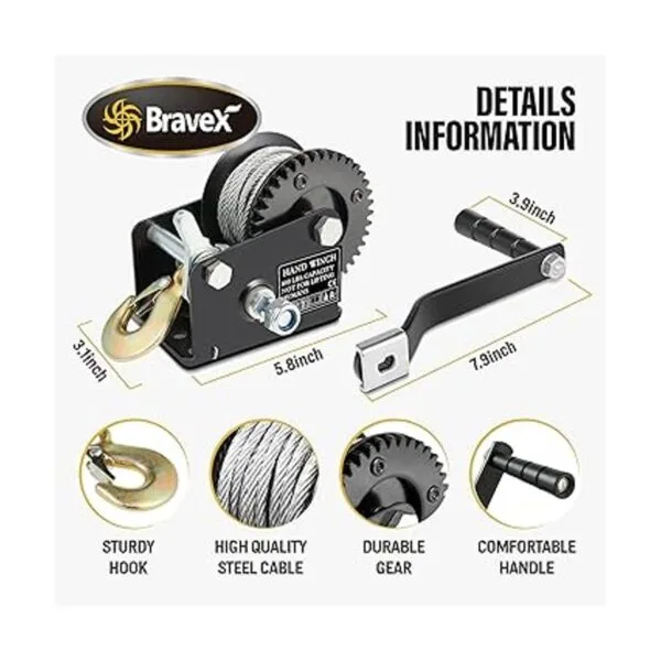 800lbs Capacity Heavy Duty Hand Winch Crank Strap Gear_6