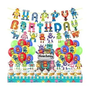 Decoración de fiesta de cumpleaños robot robot pancarta de_1