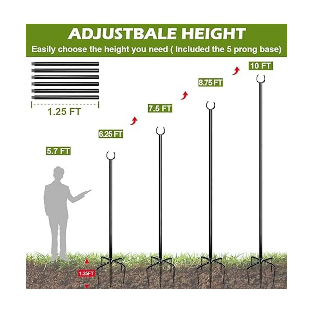 Sprimden Poste de luz para exteriores 10 pies poste de_4