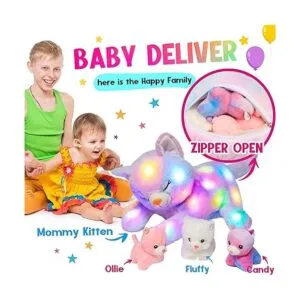 Hopearl Gato de peluche con luz LED para mamá gato con 3_5