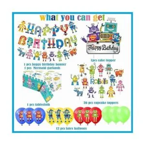 Decoración de fiesta de cumpleaños robot robot pancarta de_2