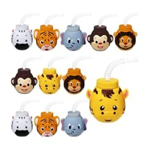 Juego de 12 tazas de animales del zoológico con pajitas y_1