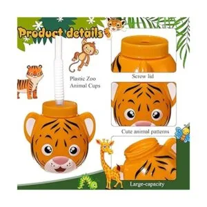 Juego de 12 tazas de animales del zoológico con pajitas y_3