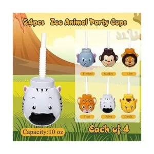 Juego de 12 tazas de animales del zoológico con pajitas y_2