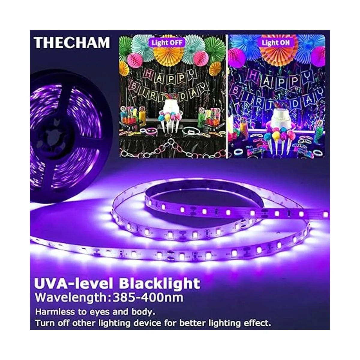 THECHAM Tira de luz negra de 80 pies con control remoto_2