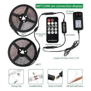 THECHAM Tira de luz negra de 80 pies con control remoto_4